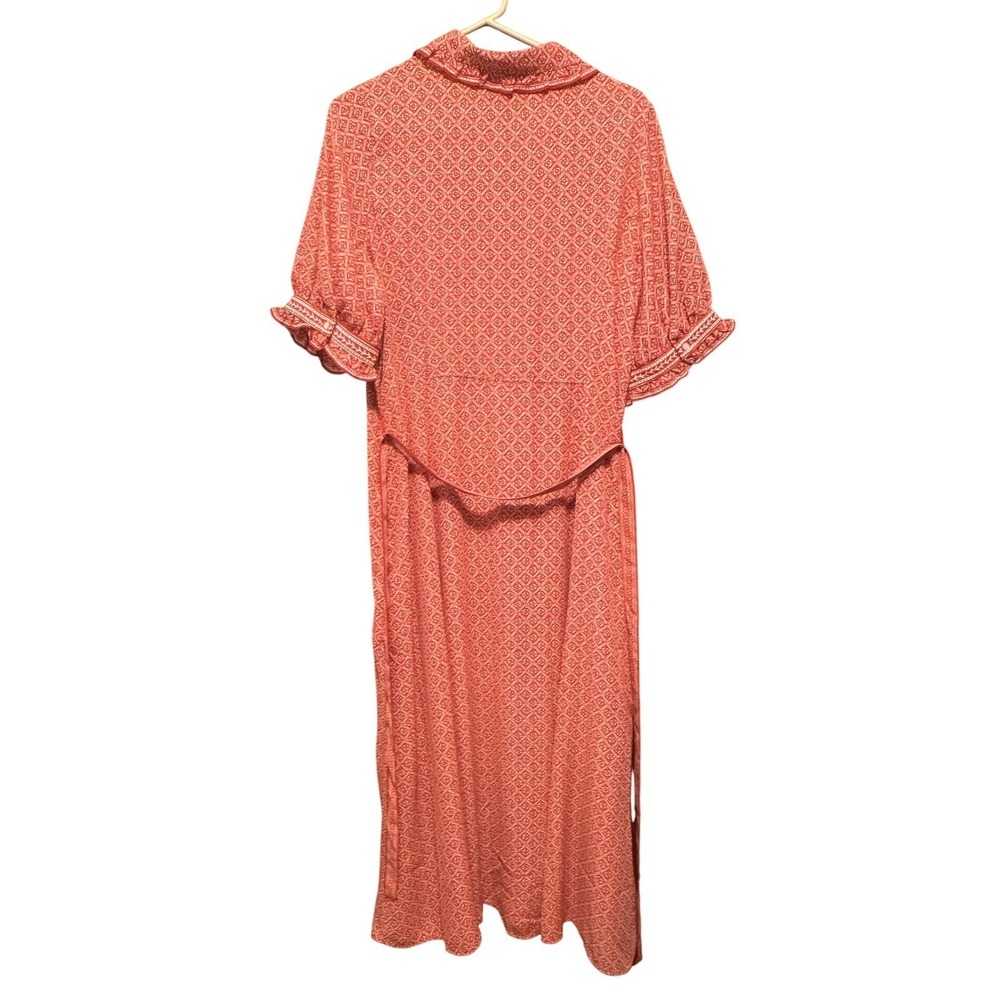 Max Studio Red Geometric Floral Midi Dress Short Puff‎ Sleeve Peter Pan Collar - Picture 4 of 9